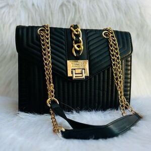 Badgley Mischka Black Quilted Bag with Gold Chain
